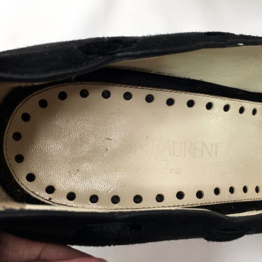 YSL Yves Saint Laurent Suede Leather Heels Size 39.5 Scallop Edge Pumps Womens - Picture 11 of 12